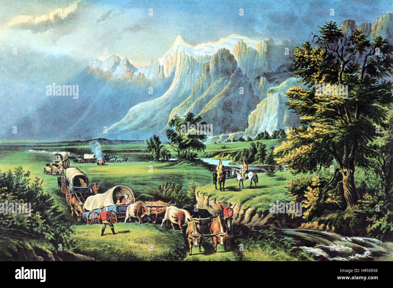 Emigranti attraversando la pianura del XIX secolo Foto Stock