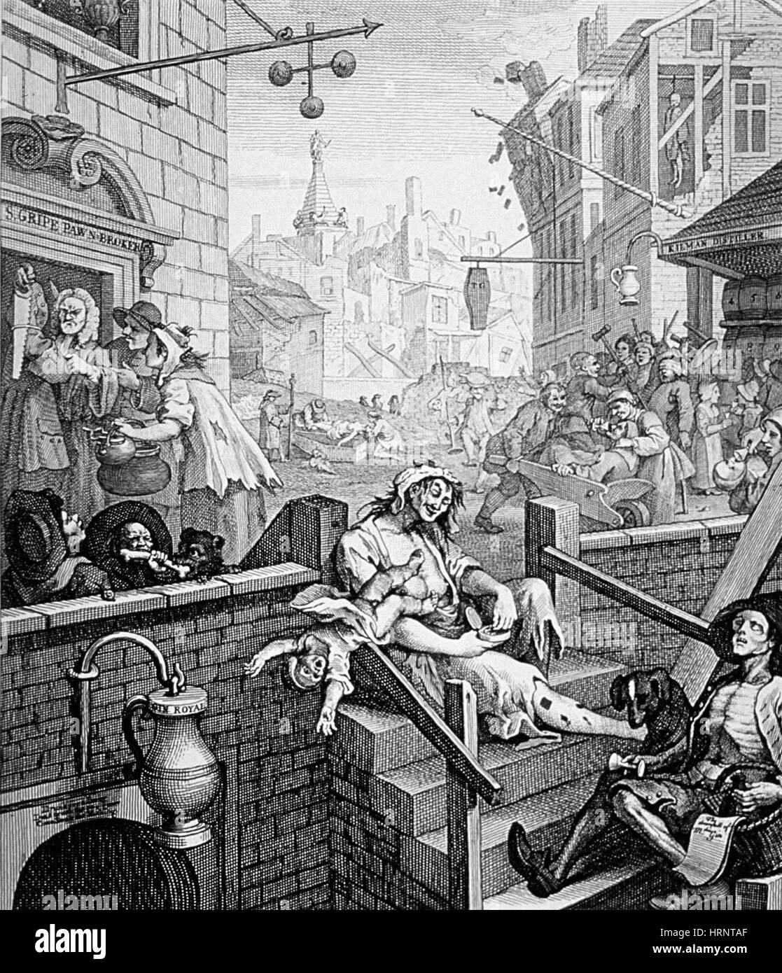 Il Gin Lane da William Hogarth, 1751 Foto Stock