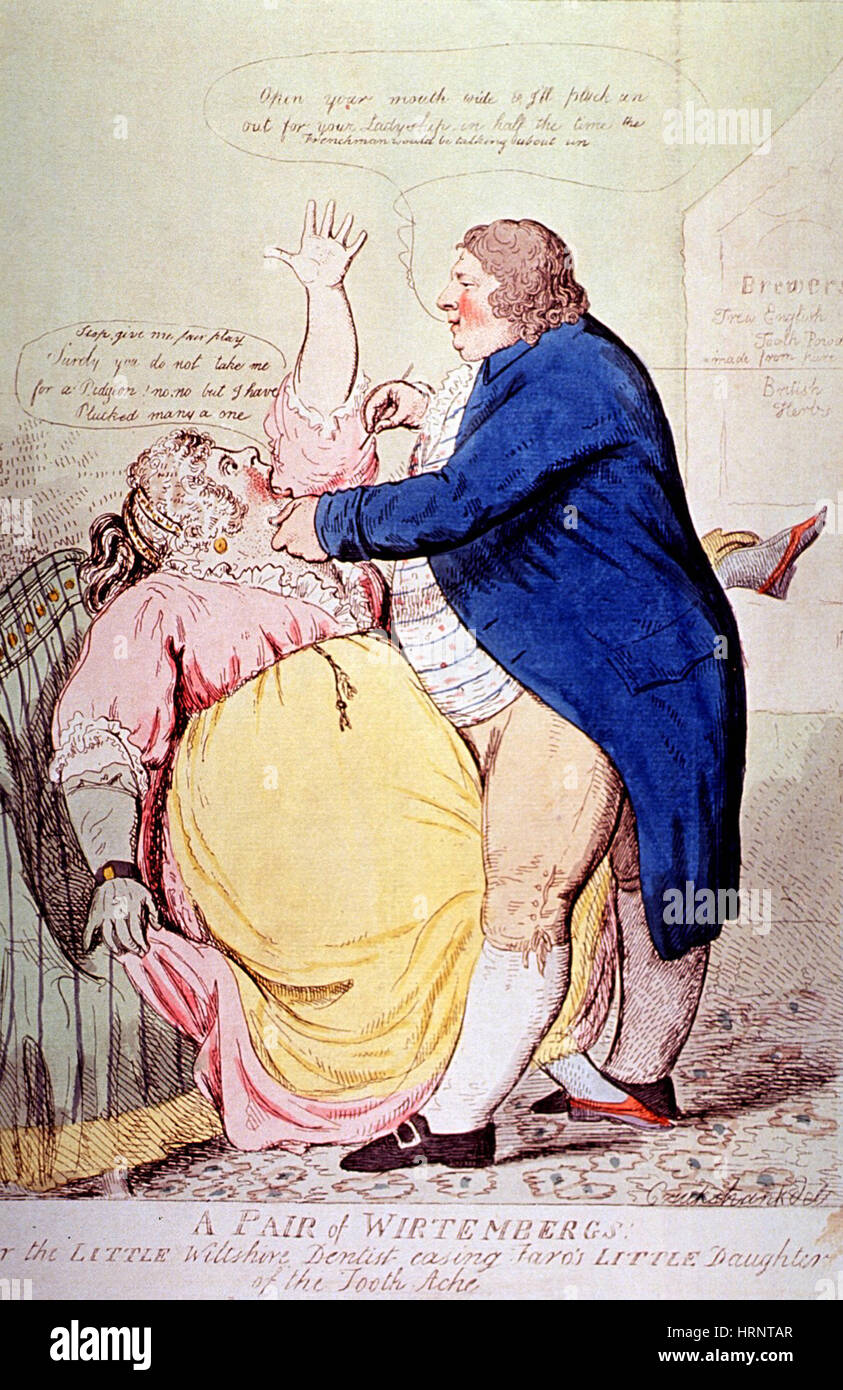 Dentista e paziente caricatura, 1797 Foto Stock
