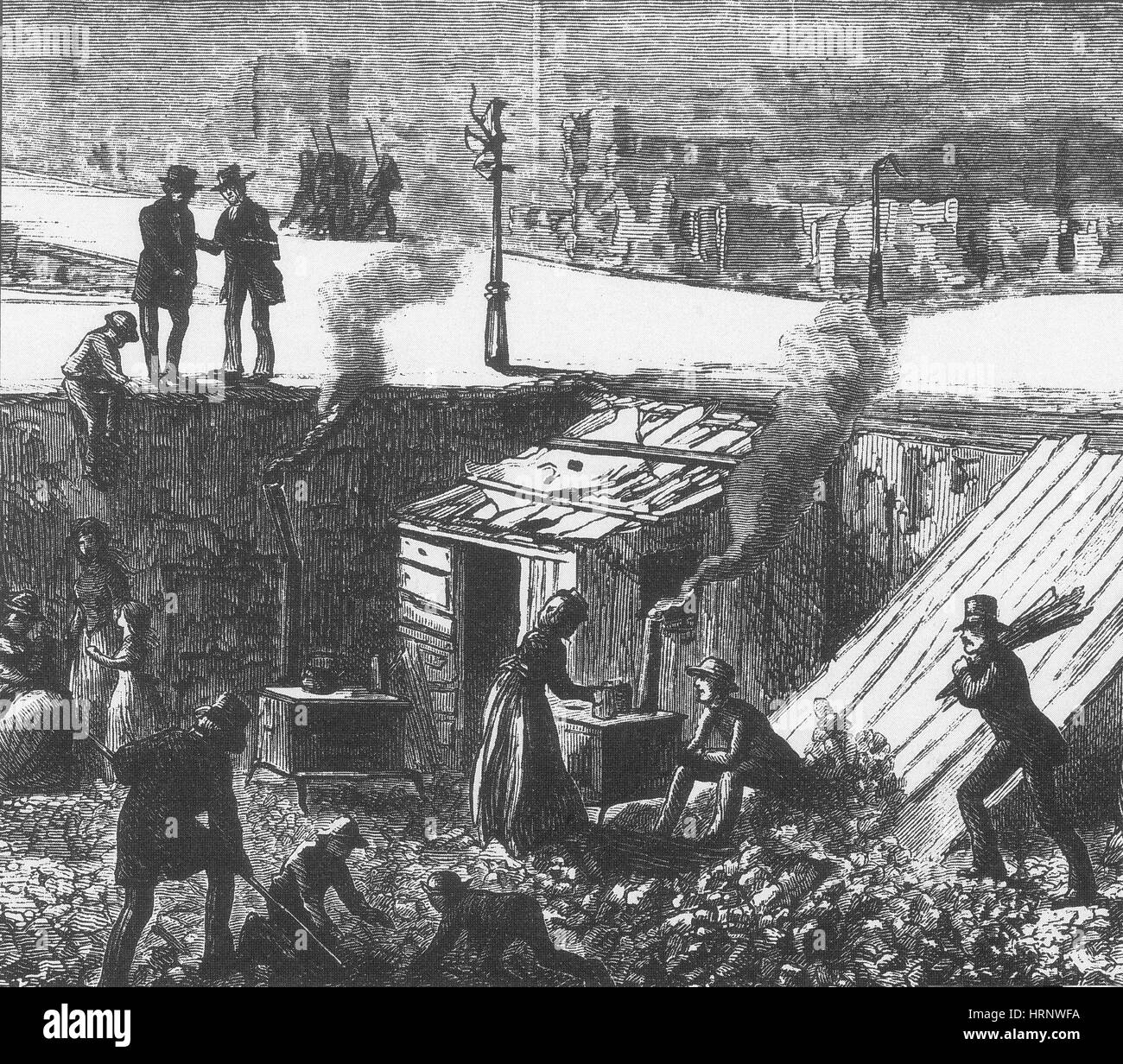 Il grande incendio di Chicago postumi, 1871 Foto Stock