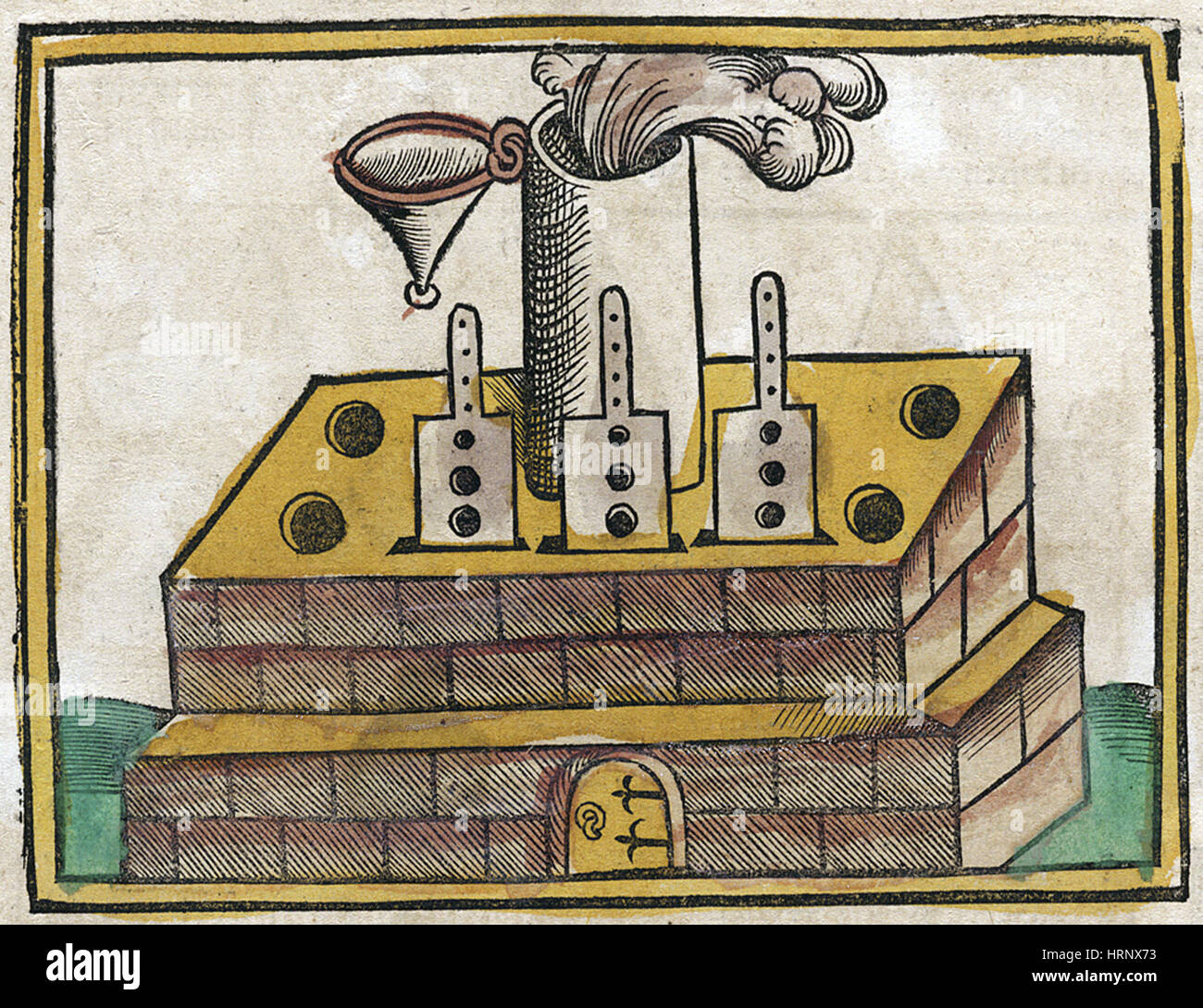 Distillazione, forno a torre di carburazione, 1512 Foto Stock