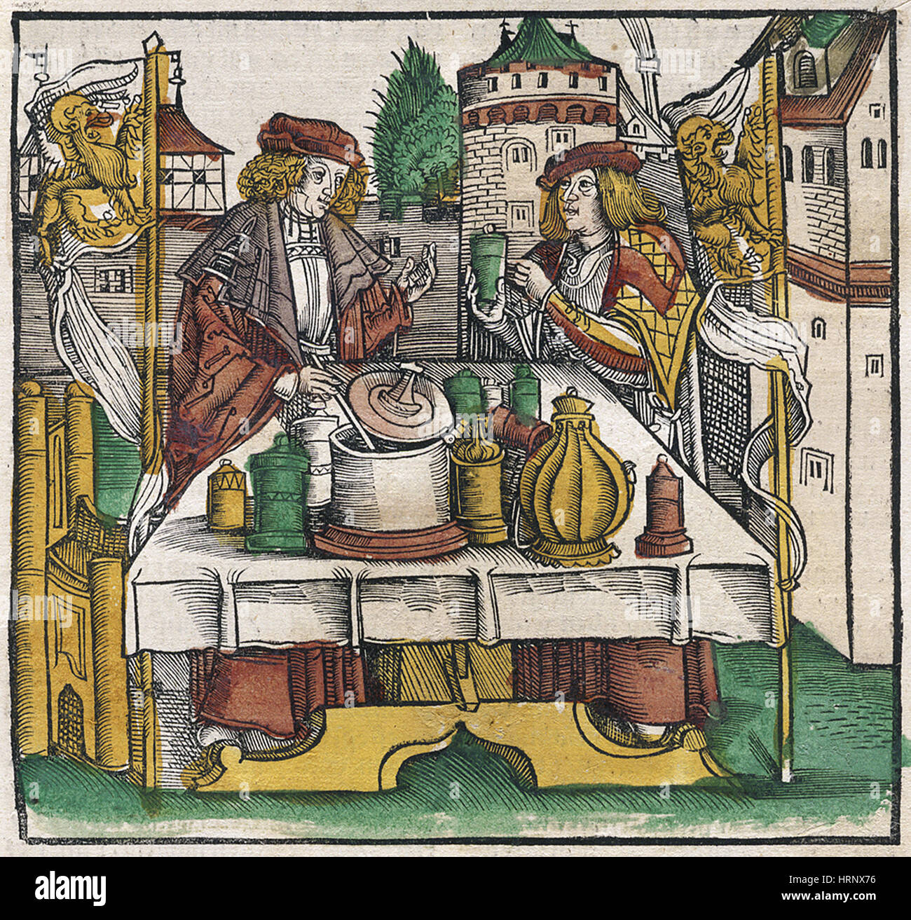 Gli alchimisti preparare Theriac, 1512 Foto Stock