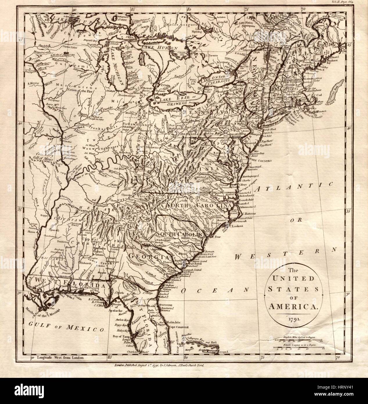 Mappa di America, 1791 Foto Stock