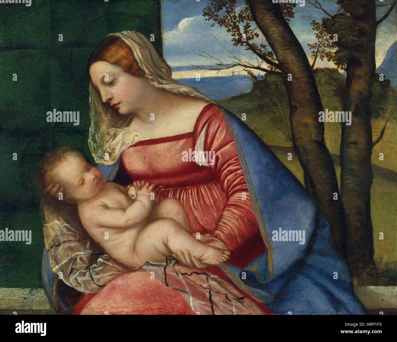 La Madonna e il Bambino di Tiziano Foto Stock