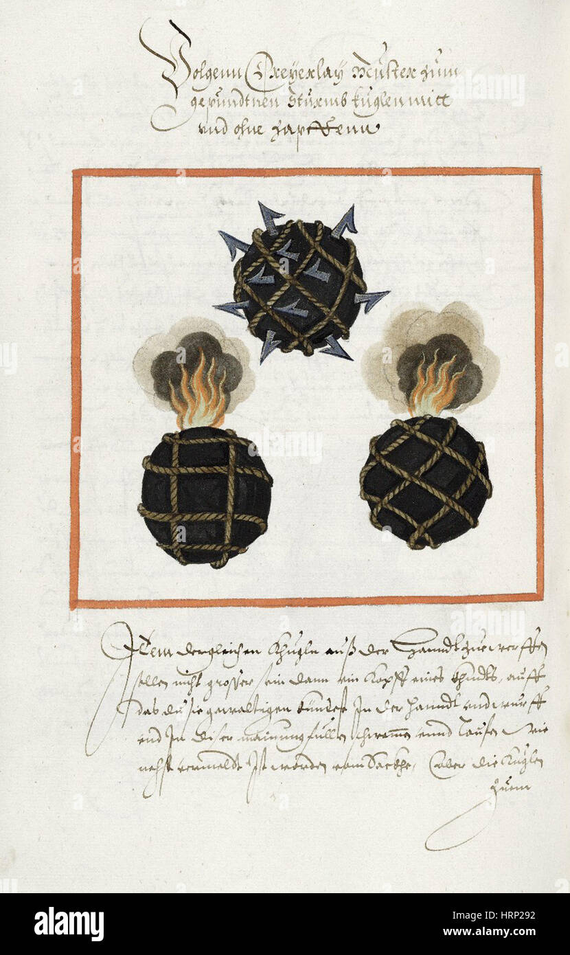 Firebombs, armi incendiarie, 1607 Foto Stock