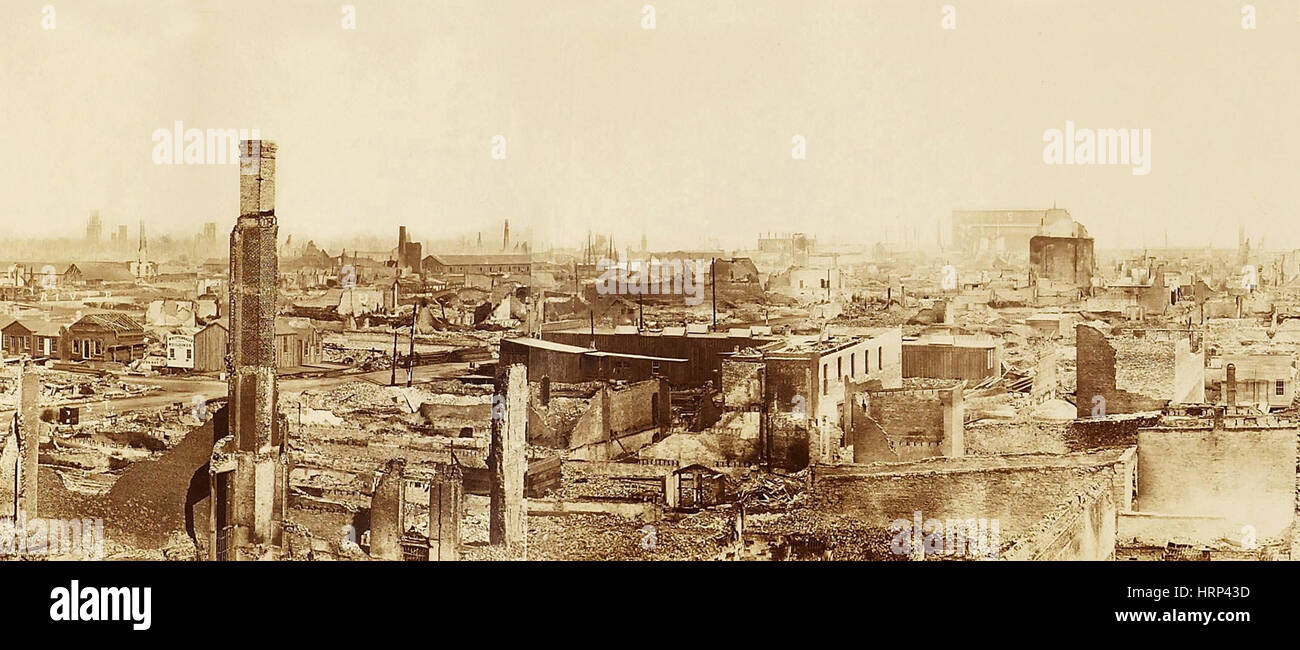 Il grande incendio di Chicago, 1871 Foto Stock