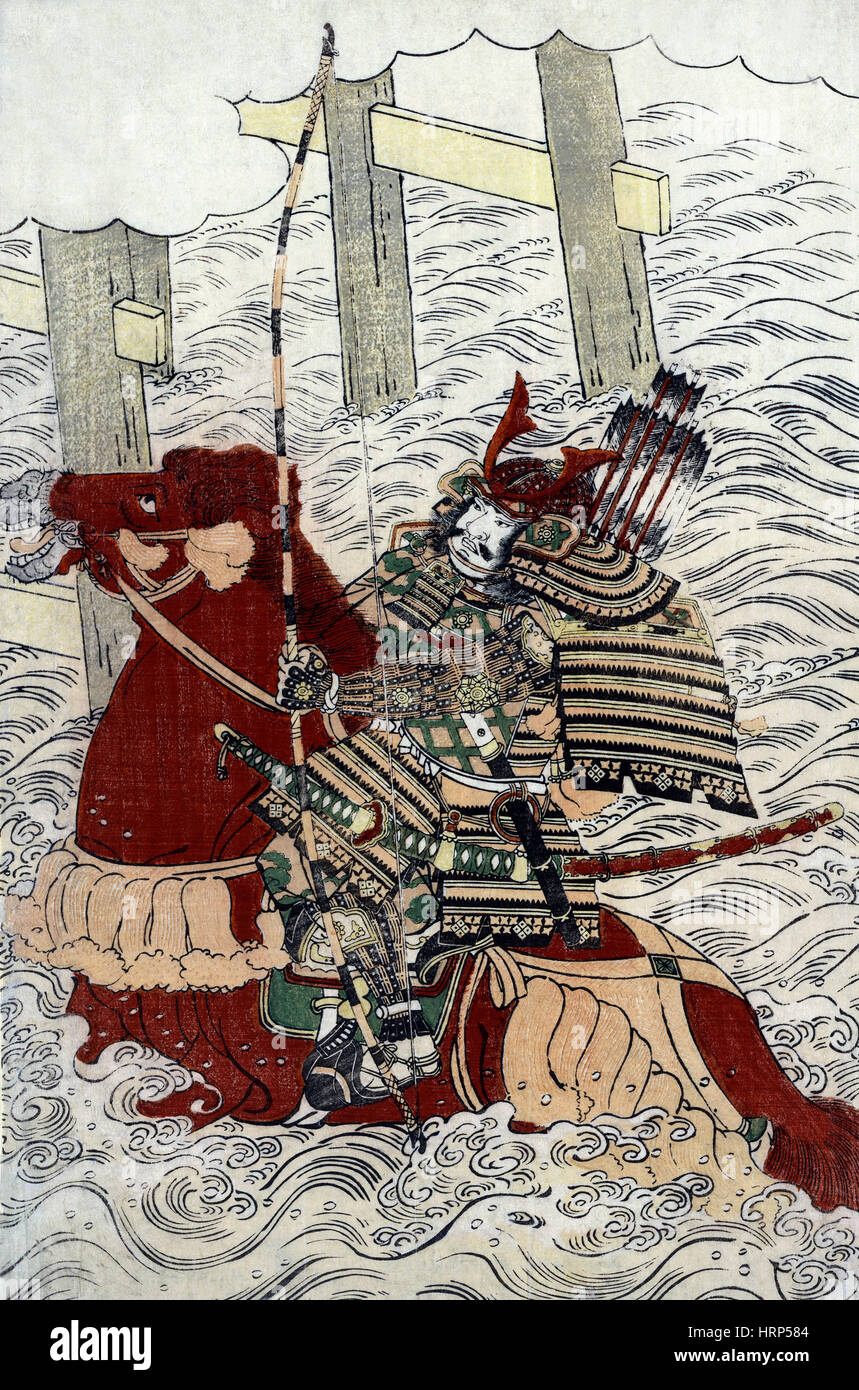 Sasaki Takatsuna nella battaglia di Uji, 1184 Foto Stock