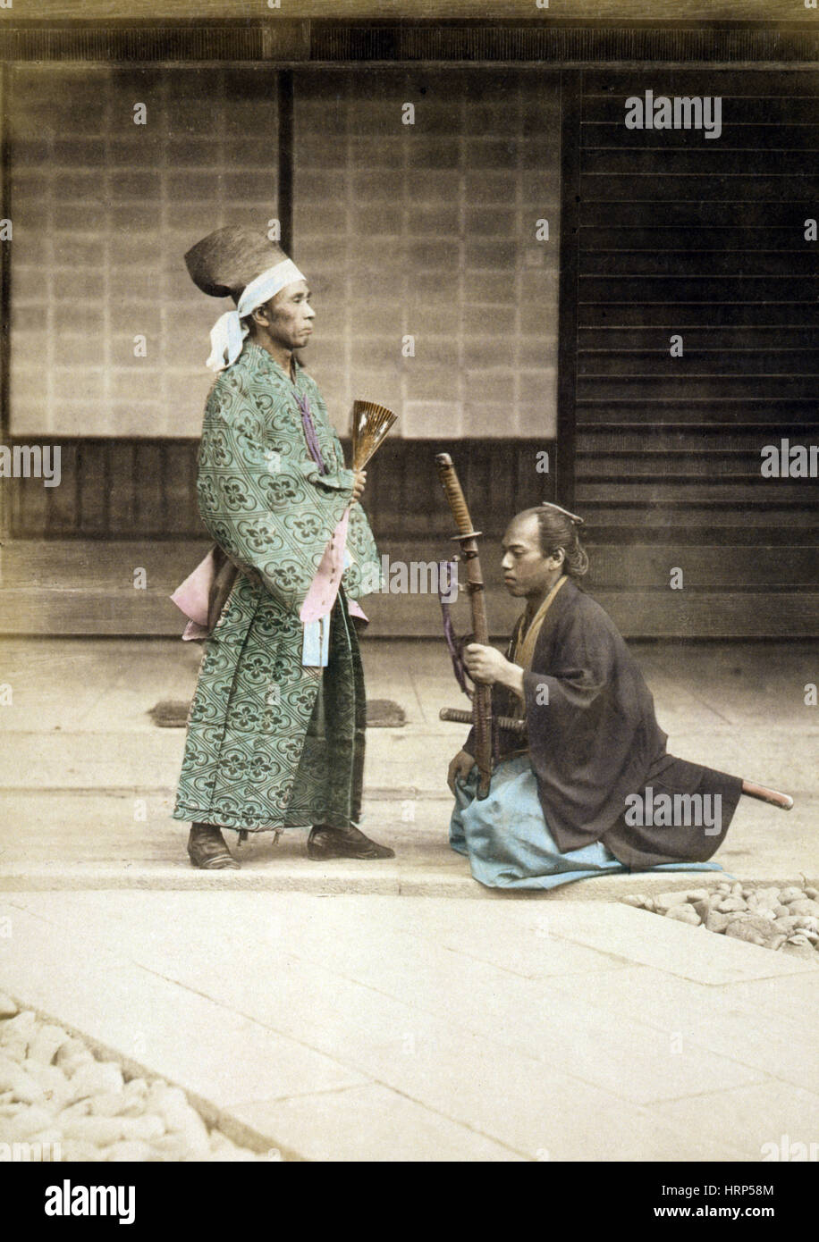 Il Samurai inginocchiato prima di Daimyo, 1877 Foto Stock