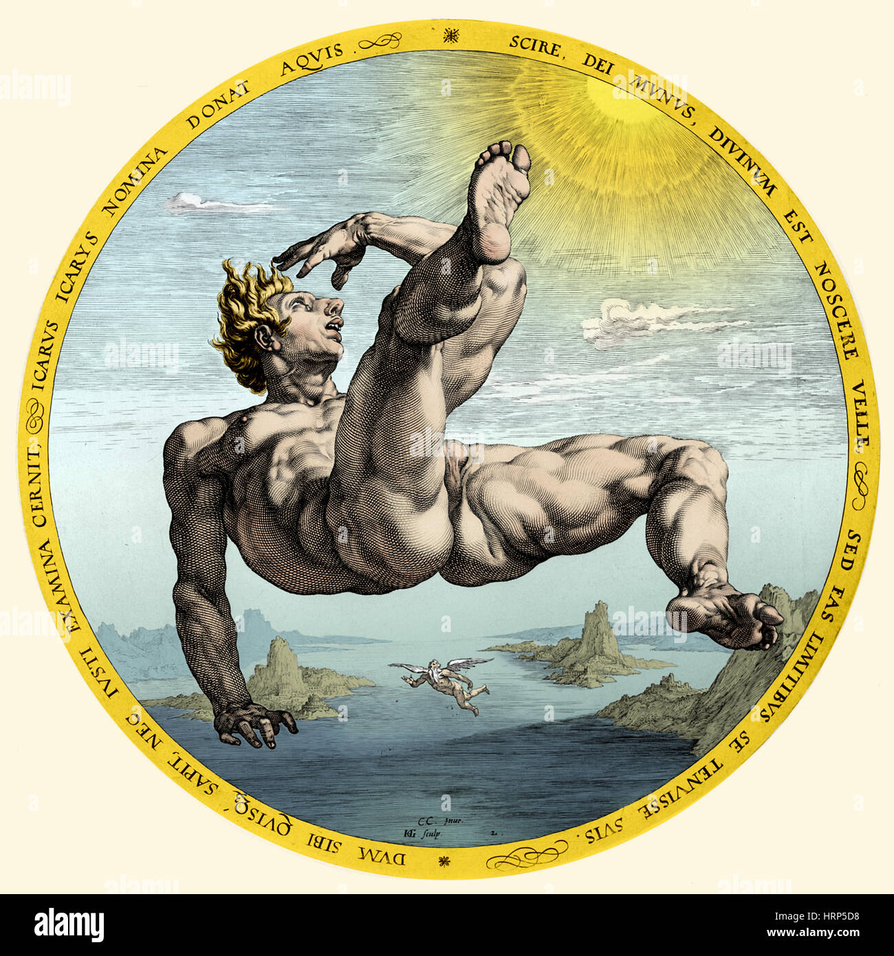 La caduta di Icaro, mitologia greca Foto Stock