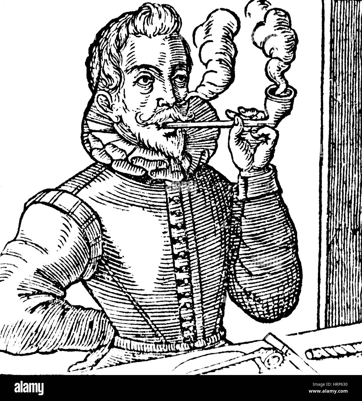 Prima immagine conosciuta dell'uomo fumatori, 1595 Foto Stock