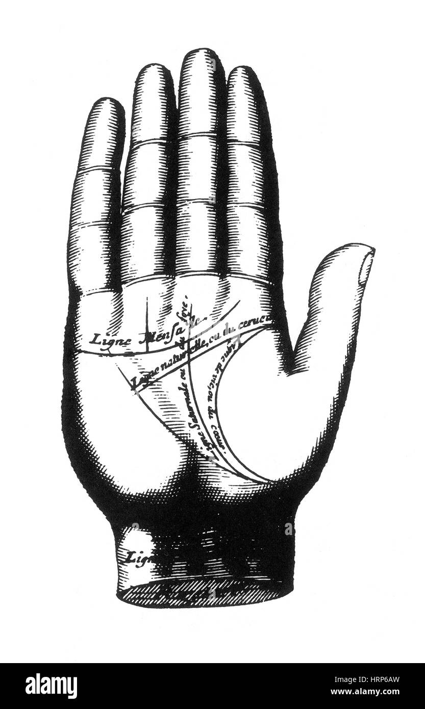Chiromanzia, Ronphile linee Palm, 1655 Foto Stock