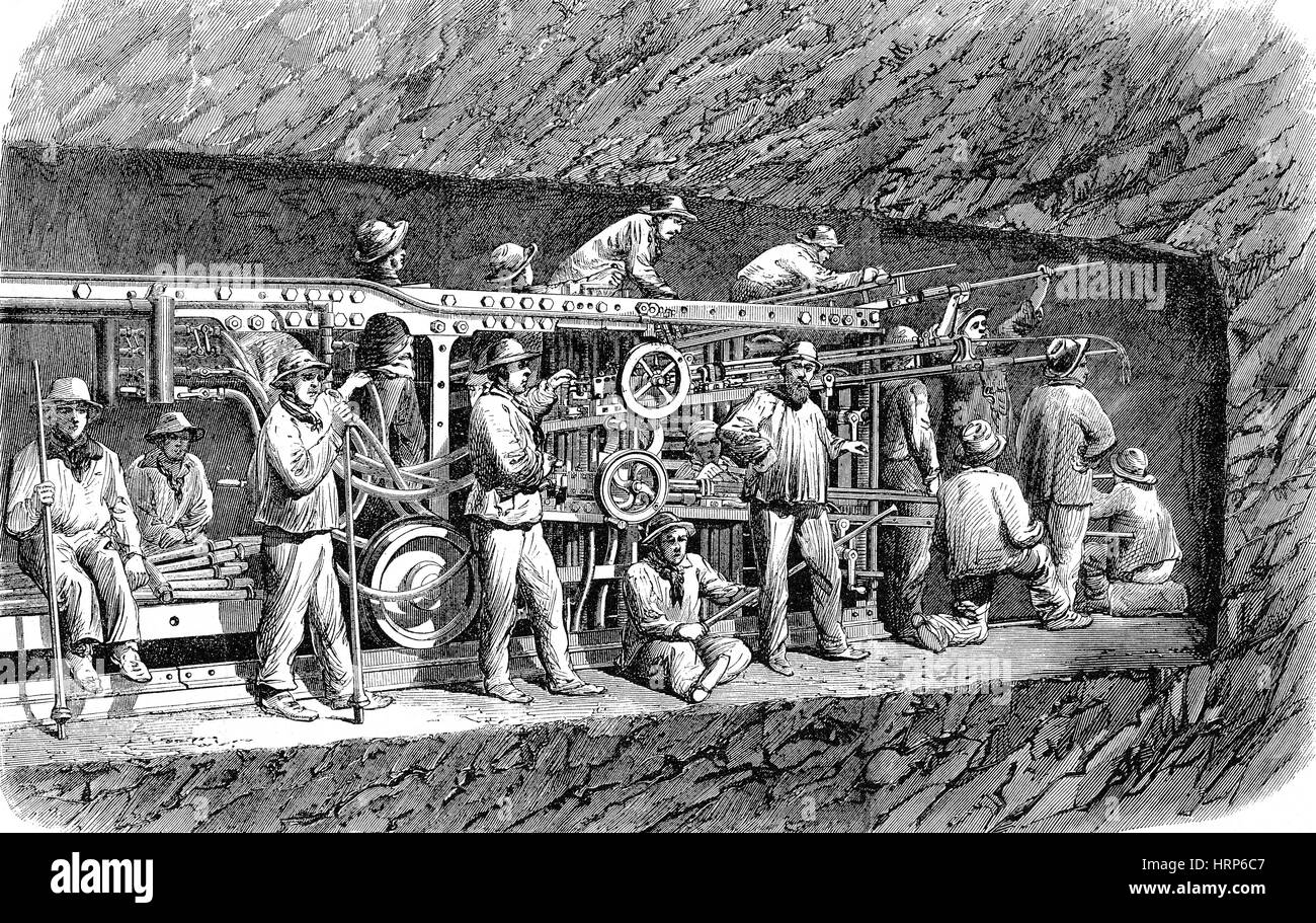 Mont Cenis galleria ferroviaria Costruzione, 1860s Foto Stock