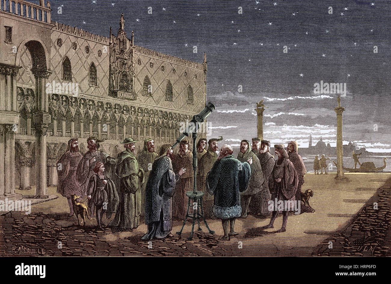 Galileo dimostra il telescopio, 1609 Foto Stock