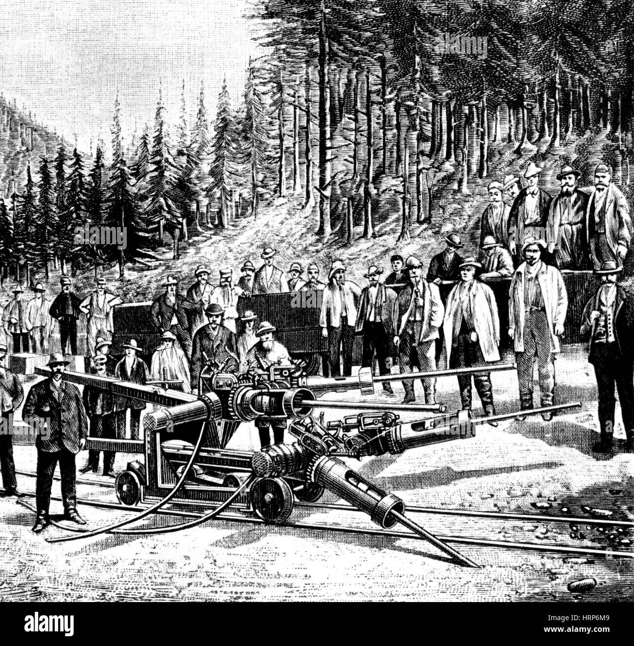 La perforazione Jumbo, tunnel Arlberg, costruzione 1880 Foto Stock