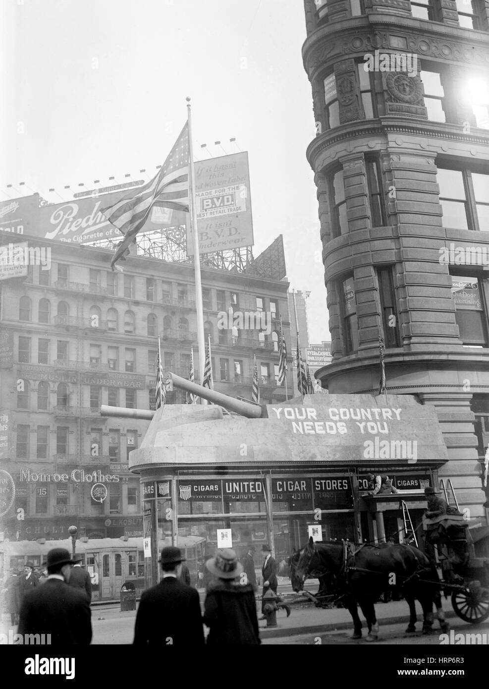 NYC, la prima guerra mondiale il reclutamento di segno, Flatiron Building, 1918 Foto Stock