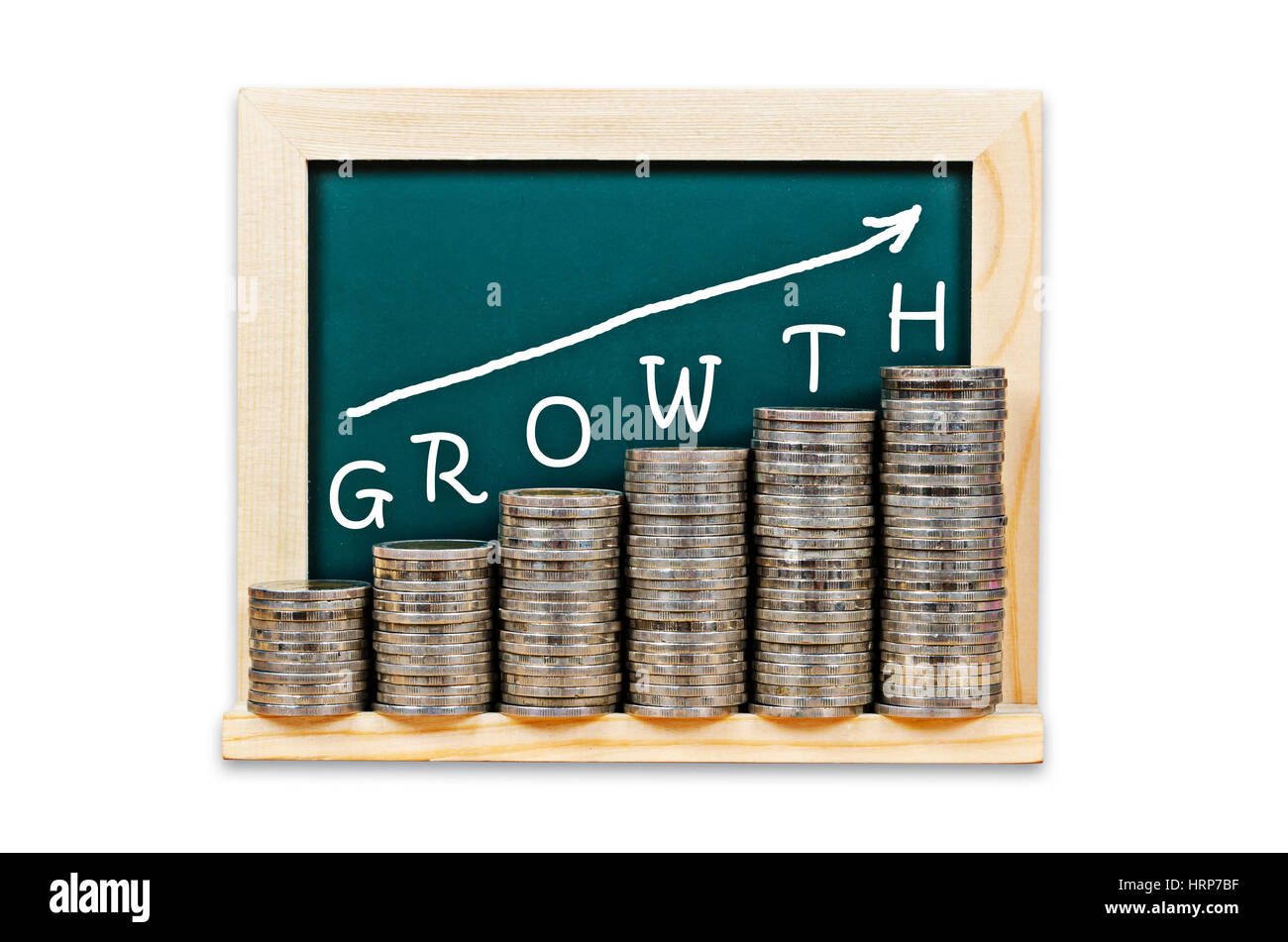 Grafico di denaro con la crescita su lavagna isolati su sfondo bianco. La crescita aziendale concetto. Foto Stock