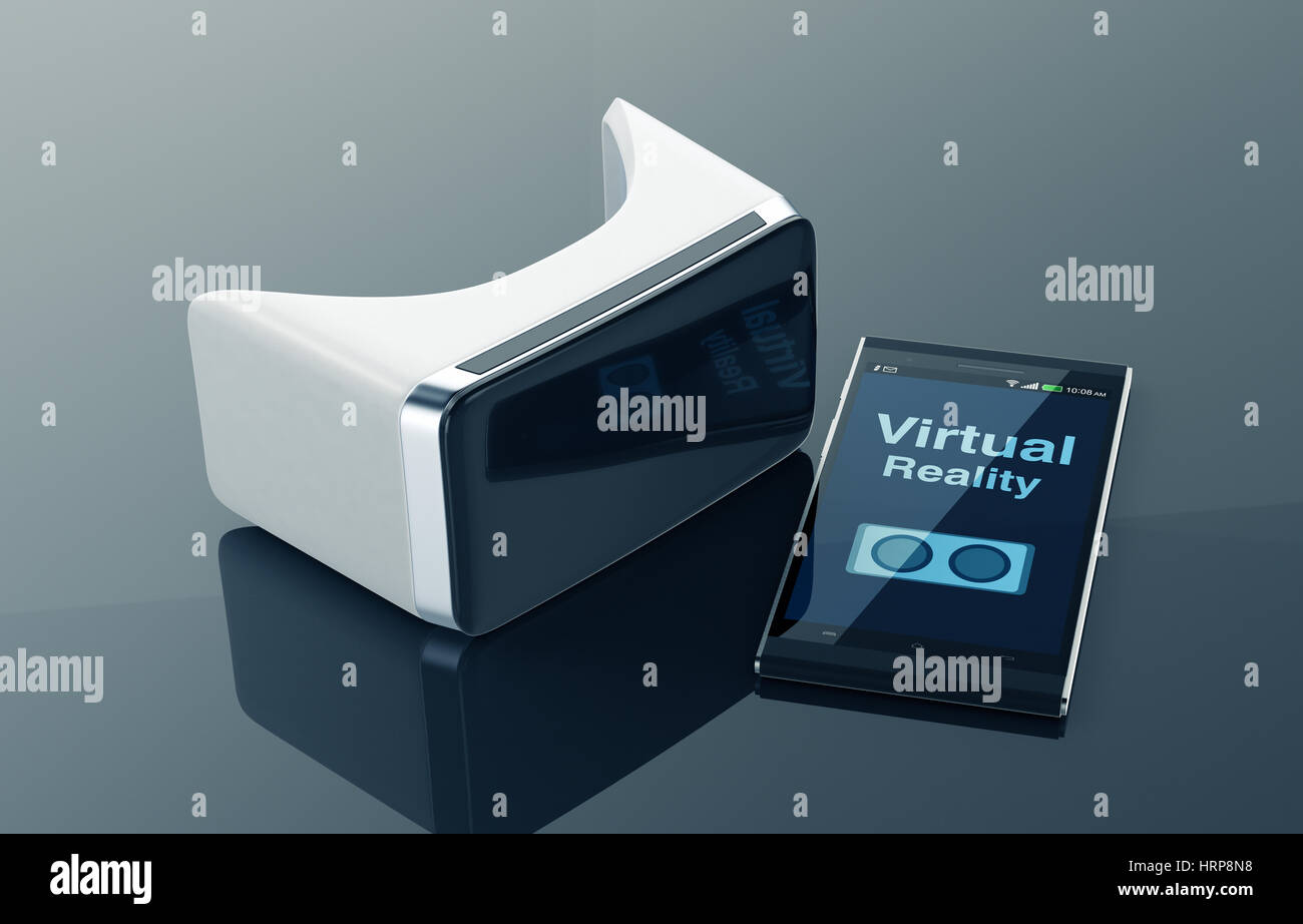 Occhiali per realtà virtuale con un telefono cellulare (3d rendering) Foto Stock