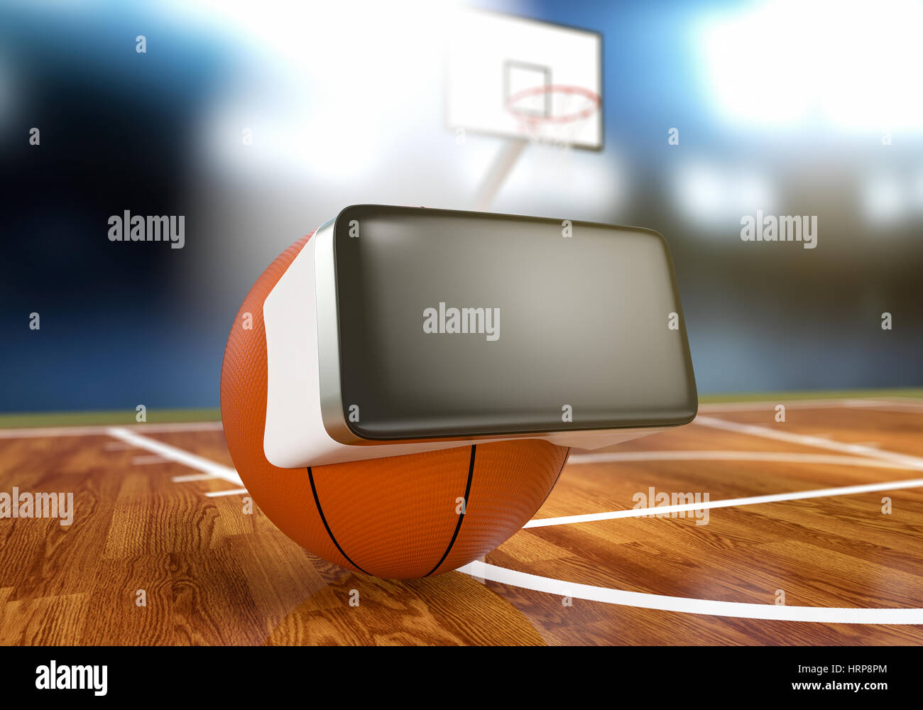 Il basket con occhiali vr presso lo stadio, il concetto di realtà virtuale e sport (3d rendering) Foto Stock