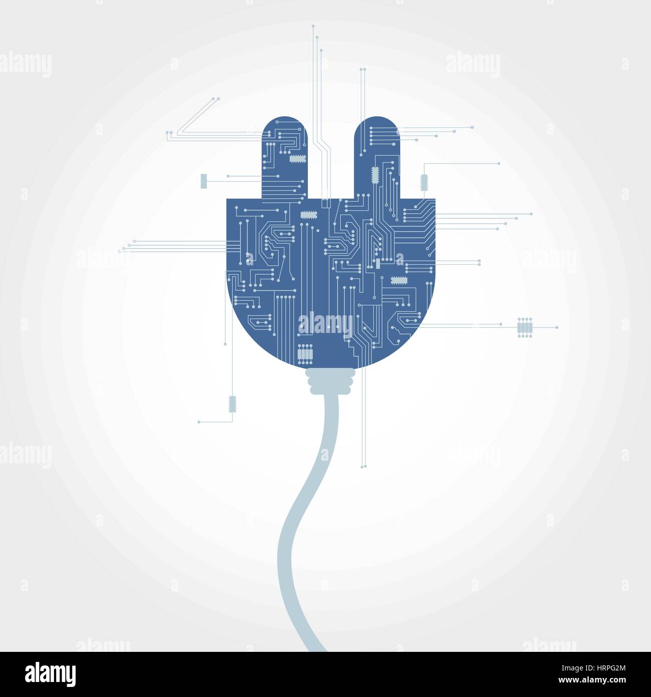 Circuito elettronico di ramificazione a partire da una presa a spina. Design pulito. Illustrazione Vettoriale