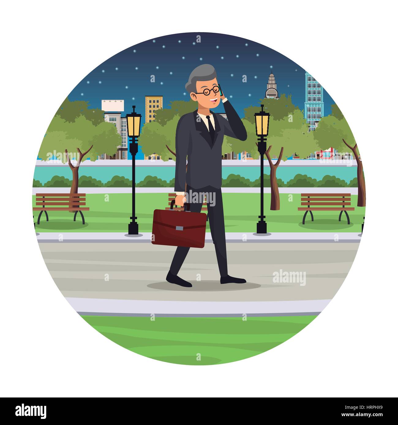 Business man talk walking street view notte Illustrazione Vettoriale
