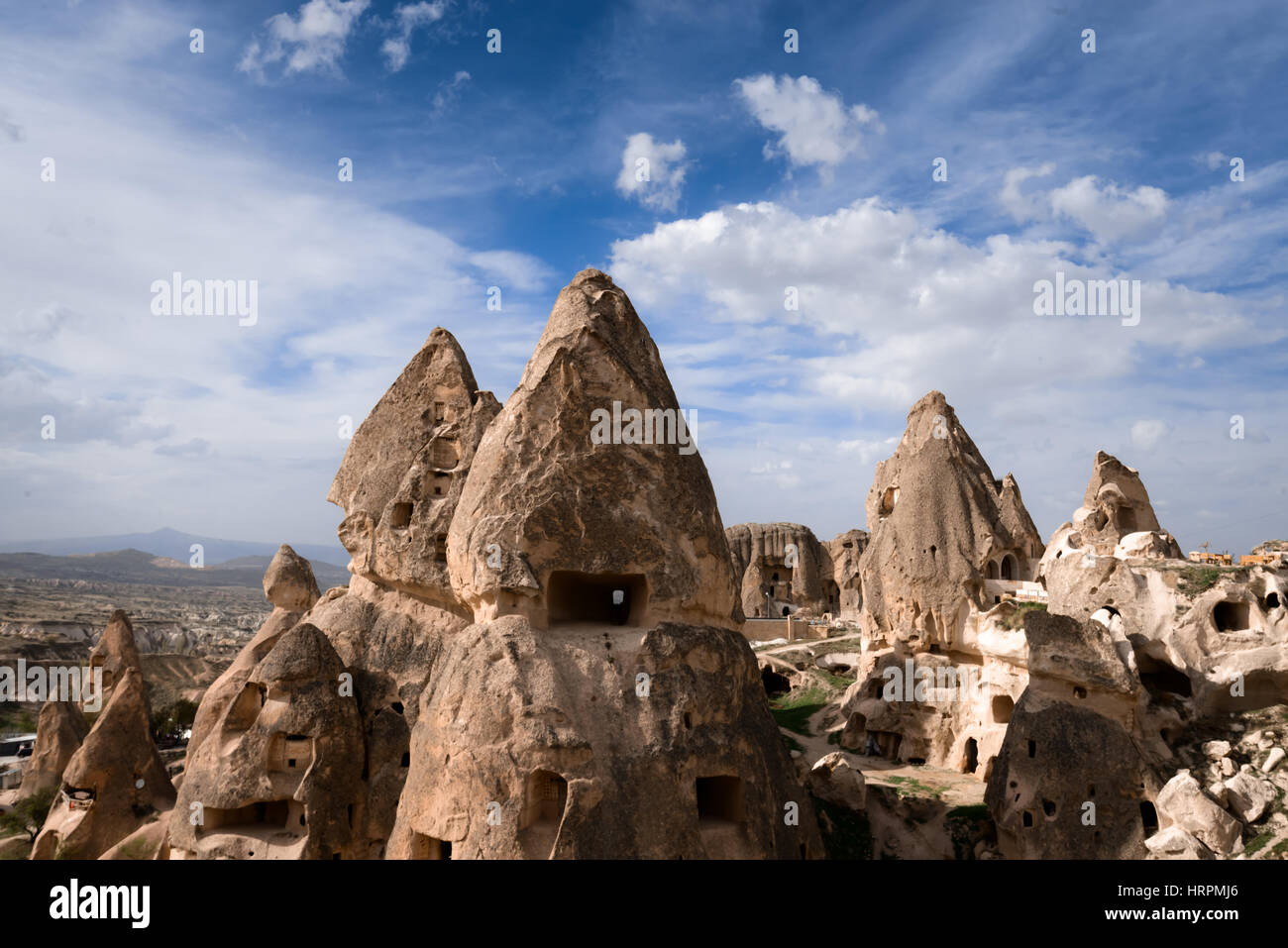 Il Castello di Uchisar in Cappadocia, Turchia. Foto Stock