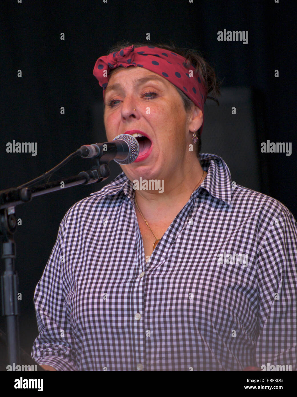 Kitty Lux, uno dei fondatori della Ukulele Orchestra della Gran Bretagna, effettuando al 2010 festival Womad Foto Stock