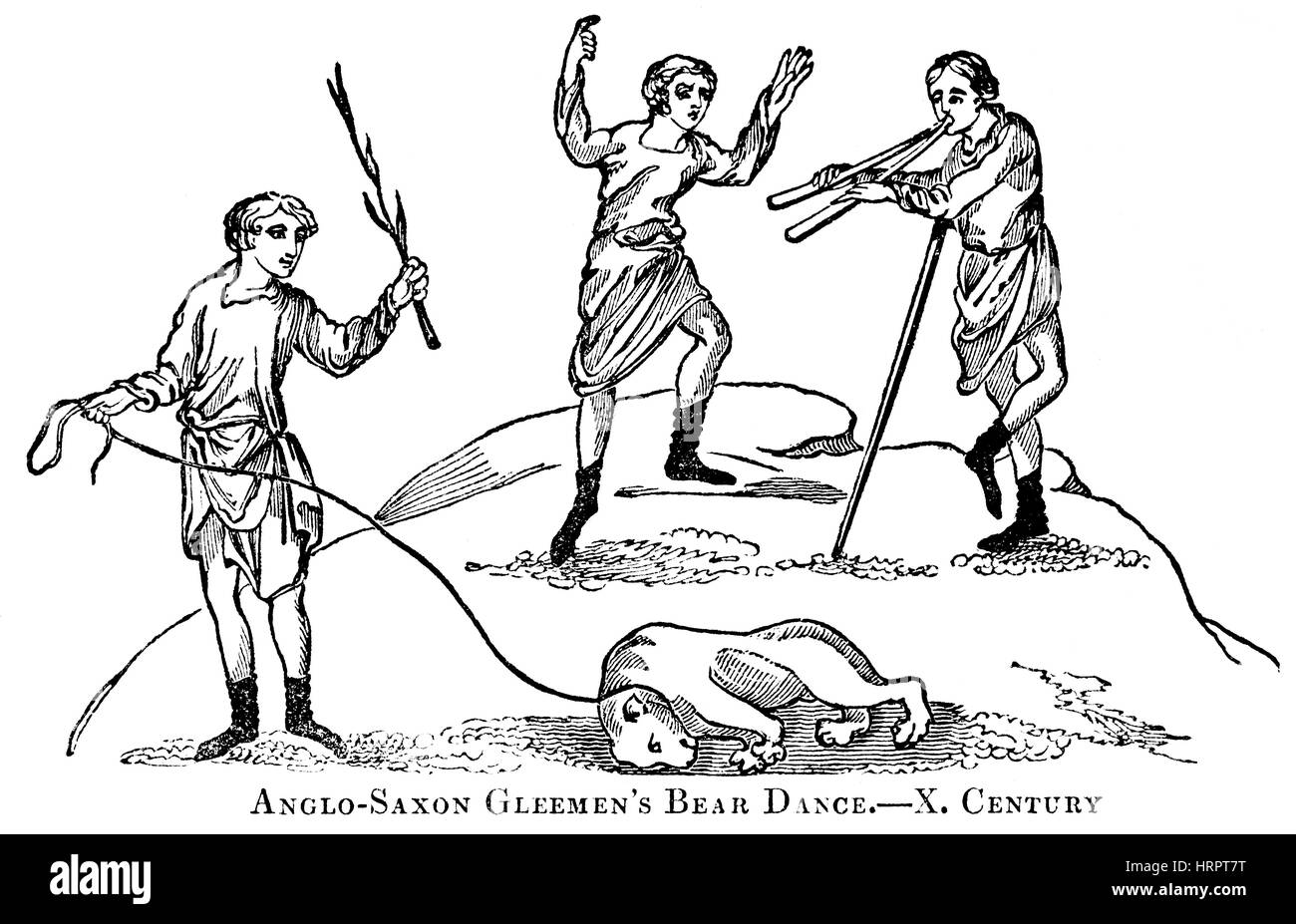 Una illustrazione di Anglo Sassone Orso Gleemans danza nel decimo secolo scansionati ad alta risoluzione da un libro stampato in 1831. Questa immagine è creduto Foto Stock