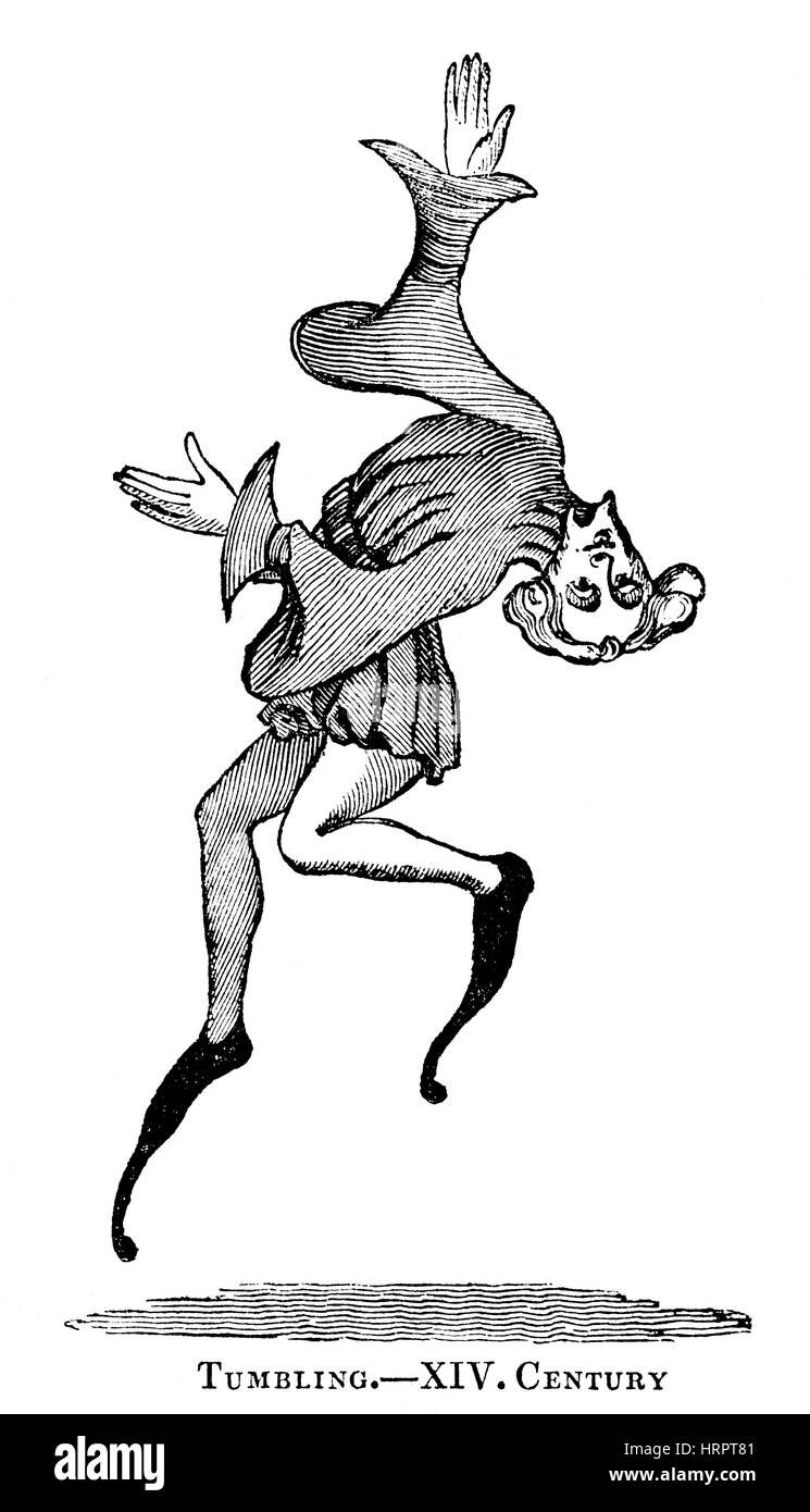 Una illustrazione di Tumbling nel XIV secolo scansionati ad alta risoluzione da un libro stampato in 1831. Ritiene copyright free. Foto Stock