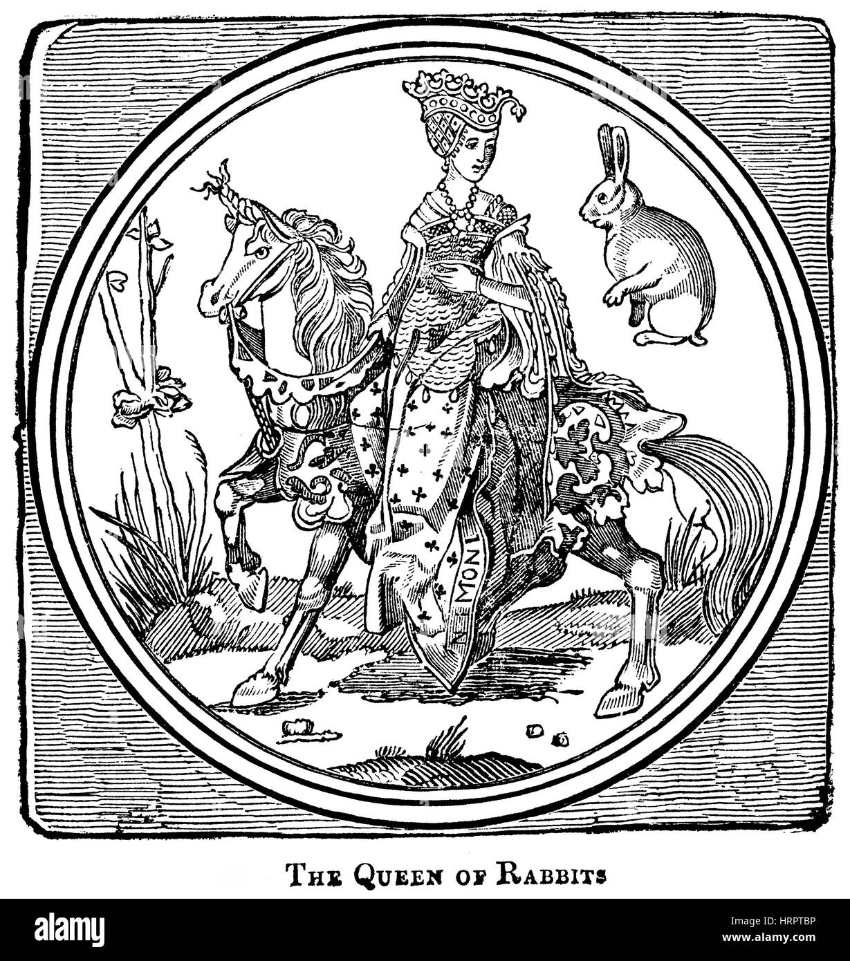 Una illustrazione della regina di conigli su una carta da gioco nel xv secolo scansionati ad alta risoluzione da un libro stampato in 1831. Questa immagine è di essere Foto Stock