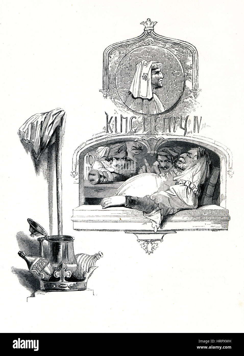 Enrico IV, parte 1, Vittoriano prenota frontespizio per il gioco da William Shakespeare dal 1849 libro illustrato eroine di Shakespeare Foto Stock