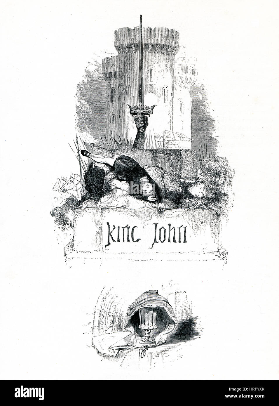 Il re Giovanni, Vittoriano prenota frontespizio per il gioco da William Shakespeare dal 1849 libro illustrato eroine di Shakespeare Foto Stock