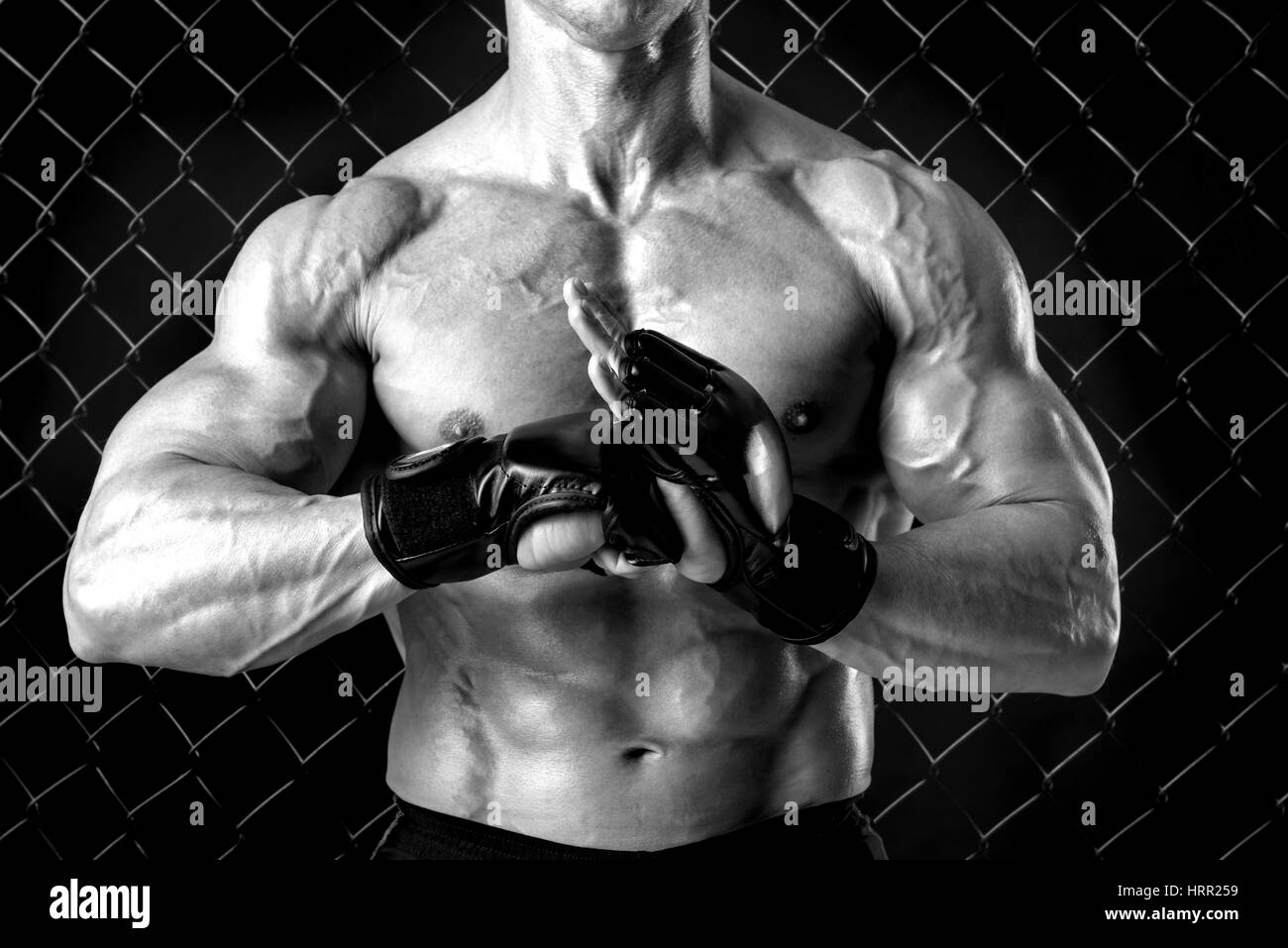 Forte di Mixed Martial Arts fighter all'interno della gabbia Foto Stock