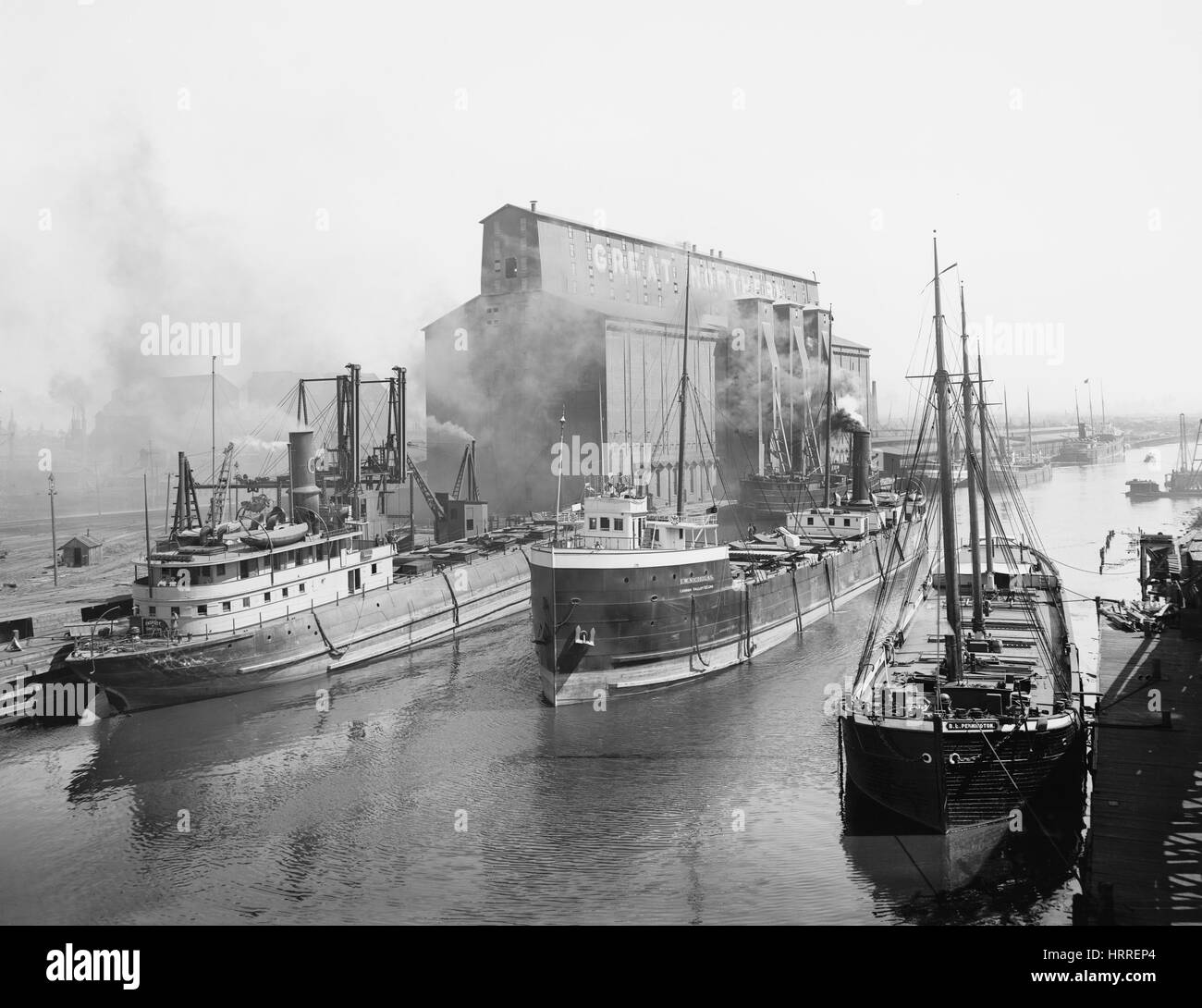 Great Northern ascensore e navi cargo, Buffalo, New York, Stati Uniti d'America, Detroit Publishing Company, 1900 Foto Stock