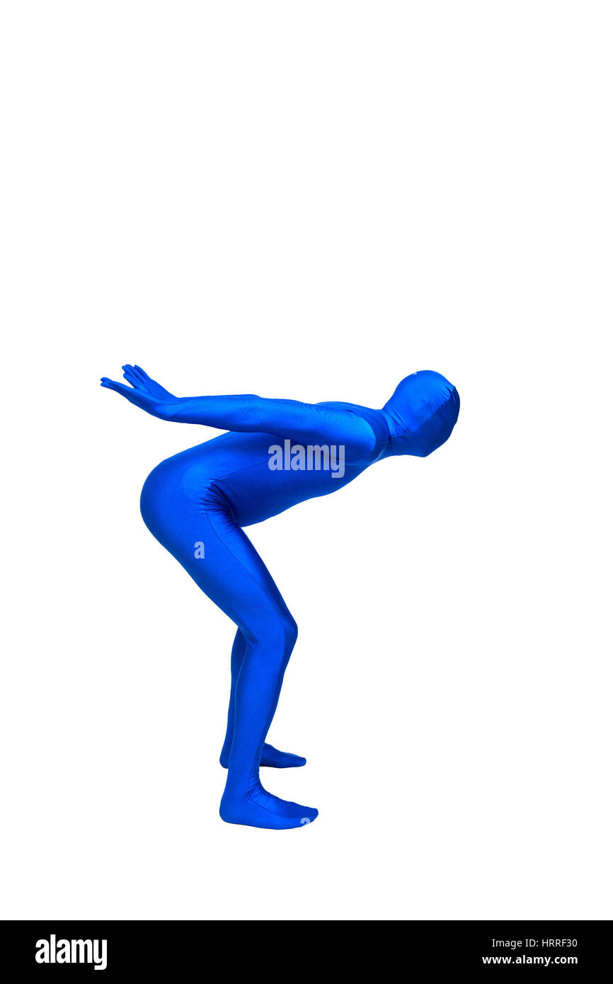 Misterioso uomo blu in morphsuit Foto Stock