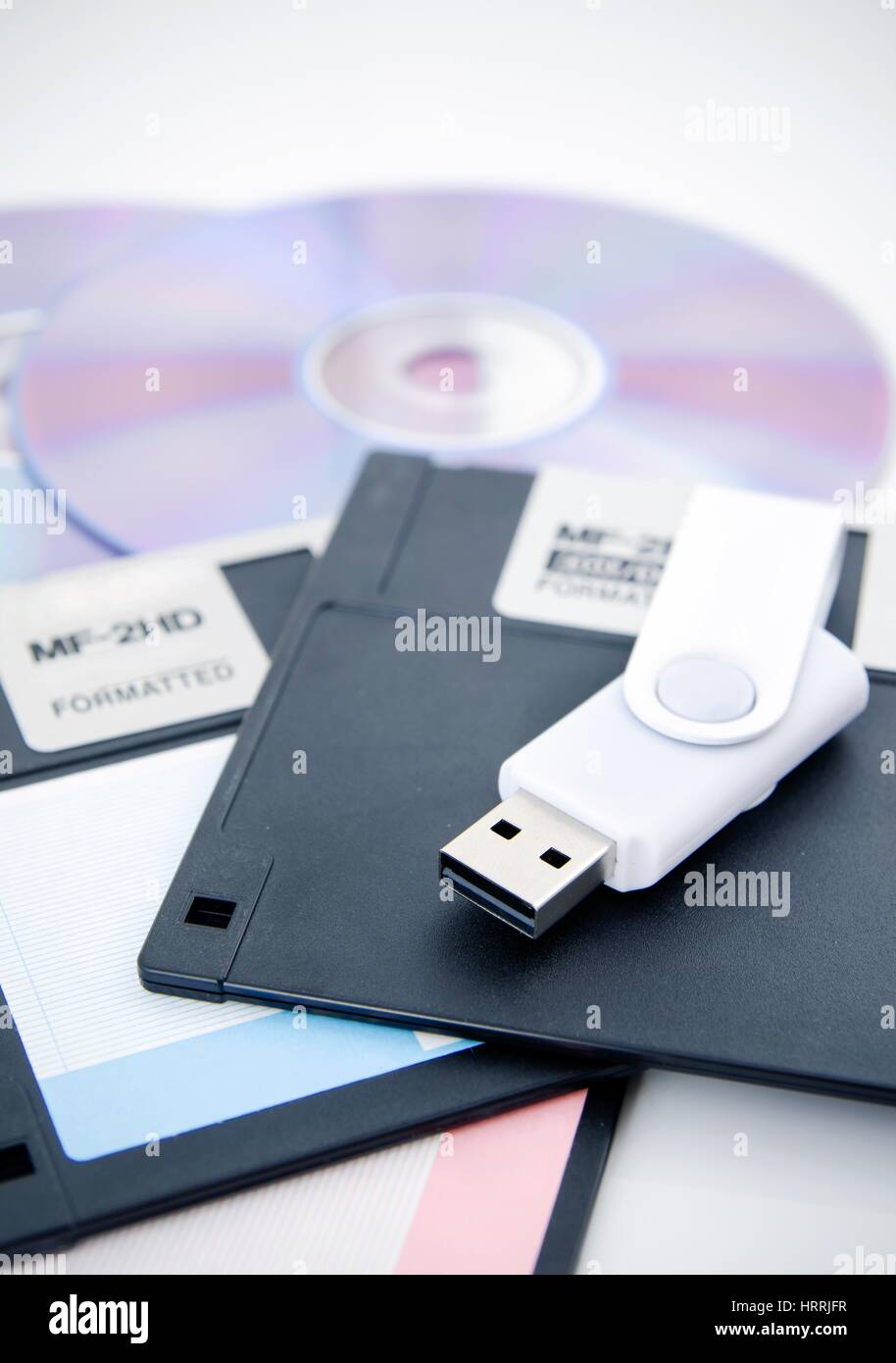 Diversi tipi di supporti di storage Foto Stock
