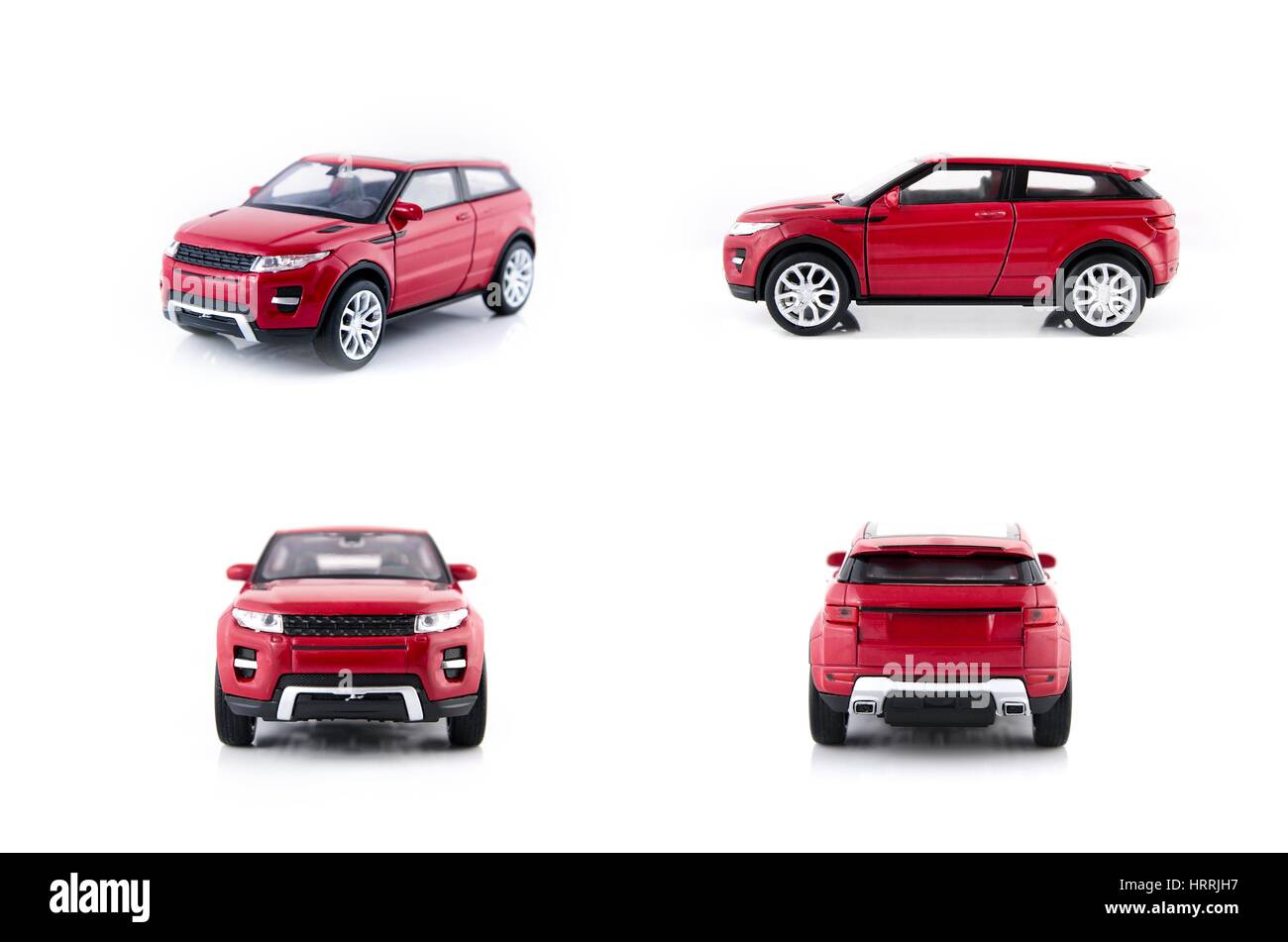 Auto rossa giocattoli set isolato su sfondo bianco Foto Stock