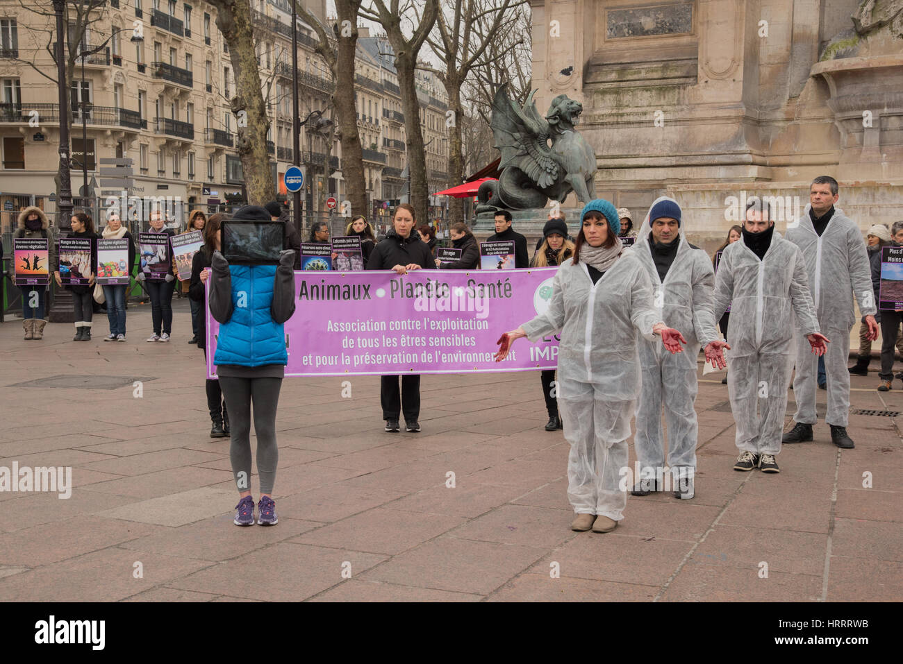 Parigi, marzo 19, 2016: azione antiurto per il giorno senza carne Foto Stock