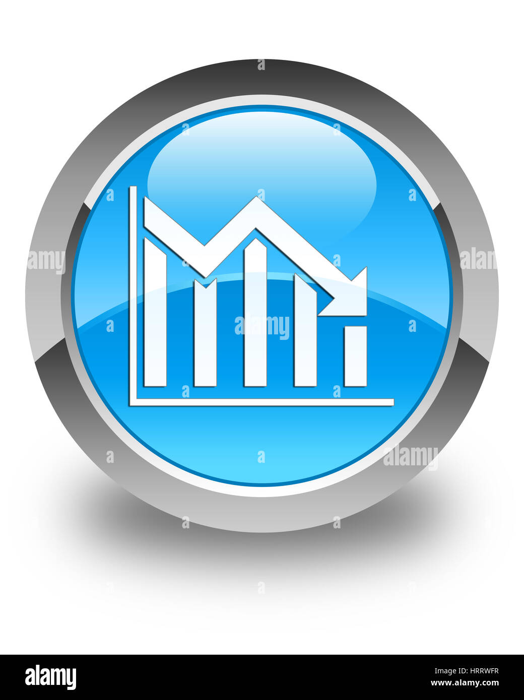 Statistiche icona giù isolati su lucido blu ciano pulsante rotondo illustrazione astratta Foto Stock