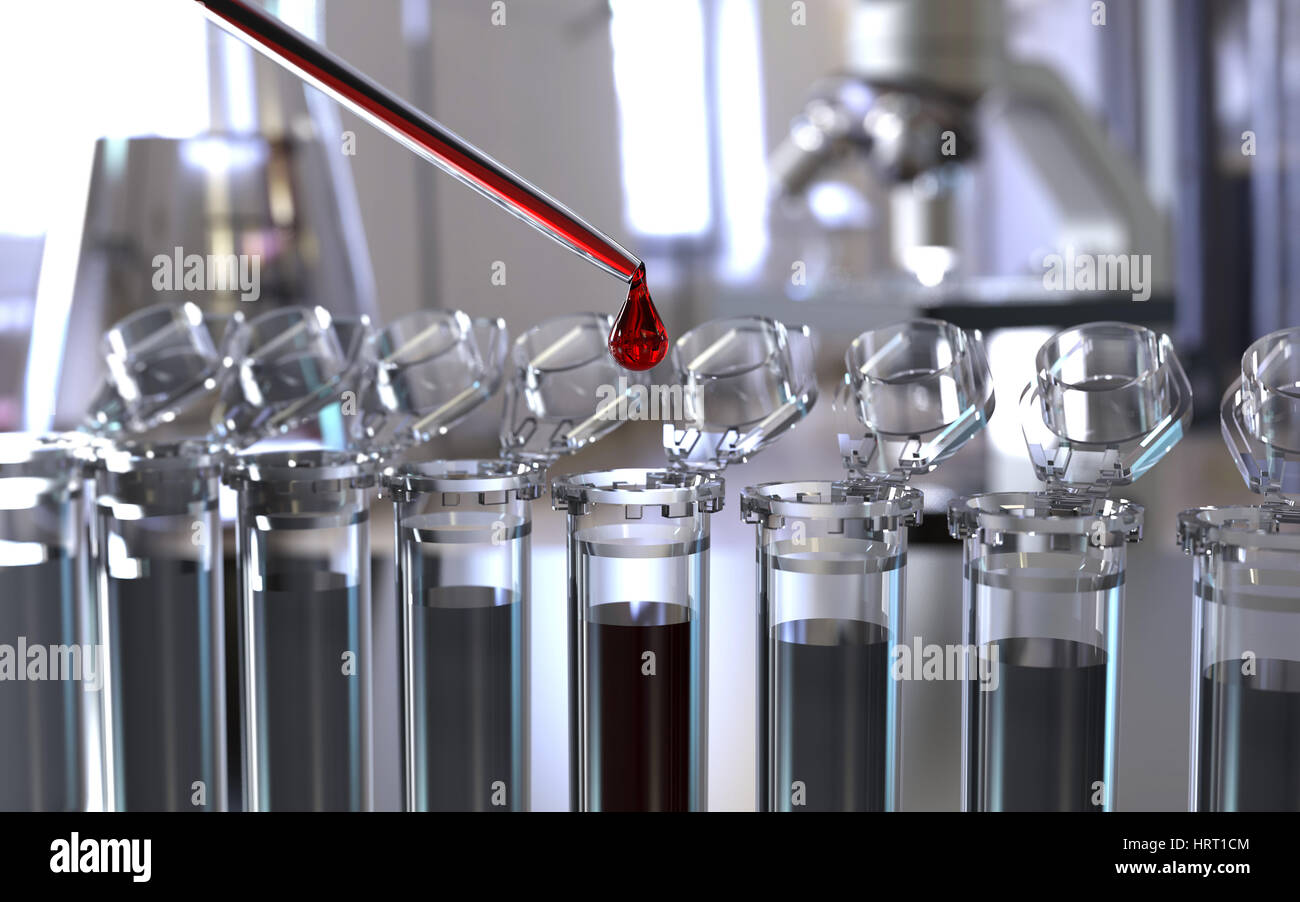 Provette con la pipetta il rendering 3D Foto Stock