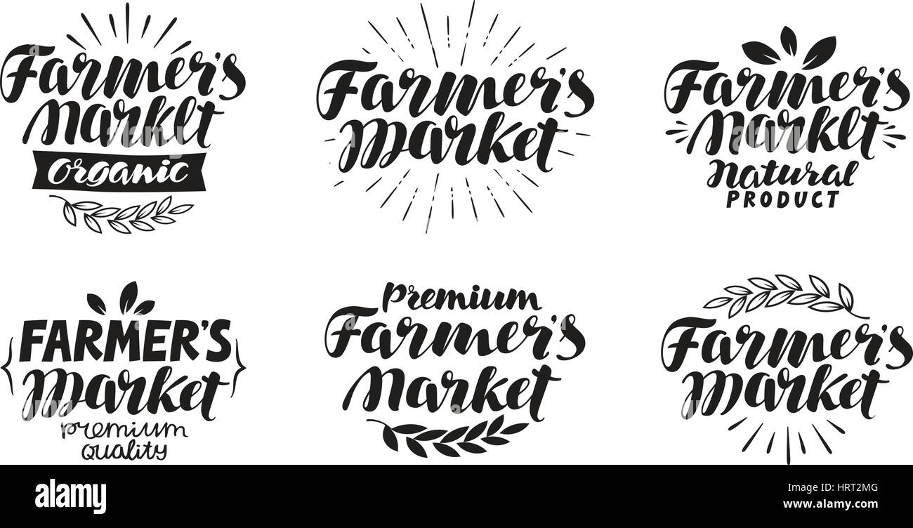 Mercato Agricolo, etichetta. Azienda agricola, l'agricoltura il simbolo. Lettering, calligrafia illustrazione vettoriale Illustrazione Vettoriale