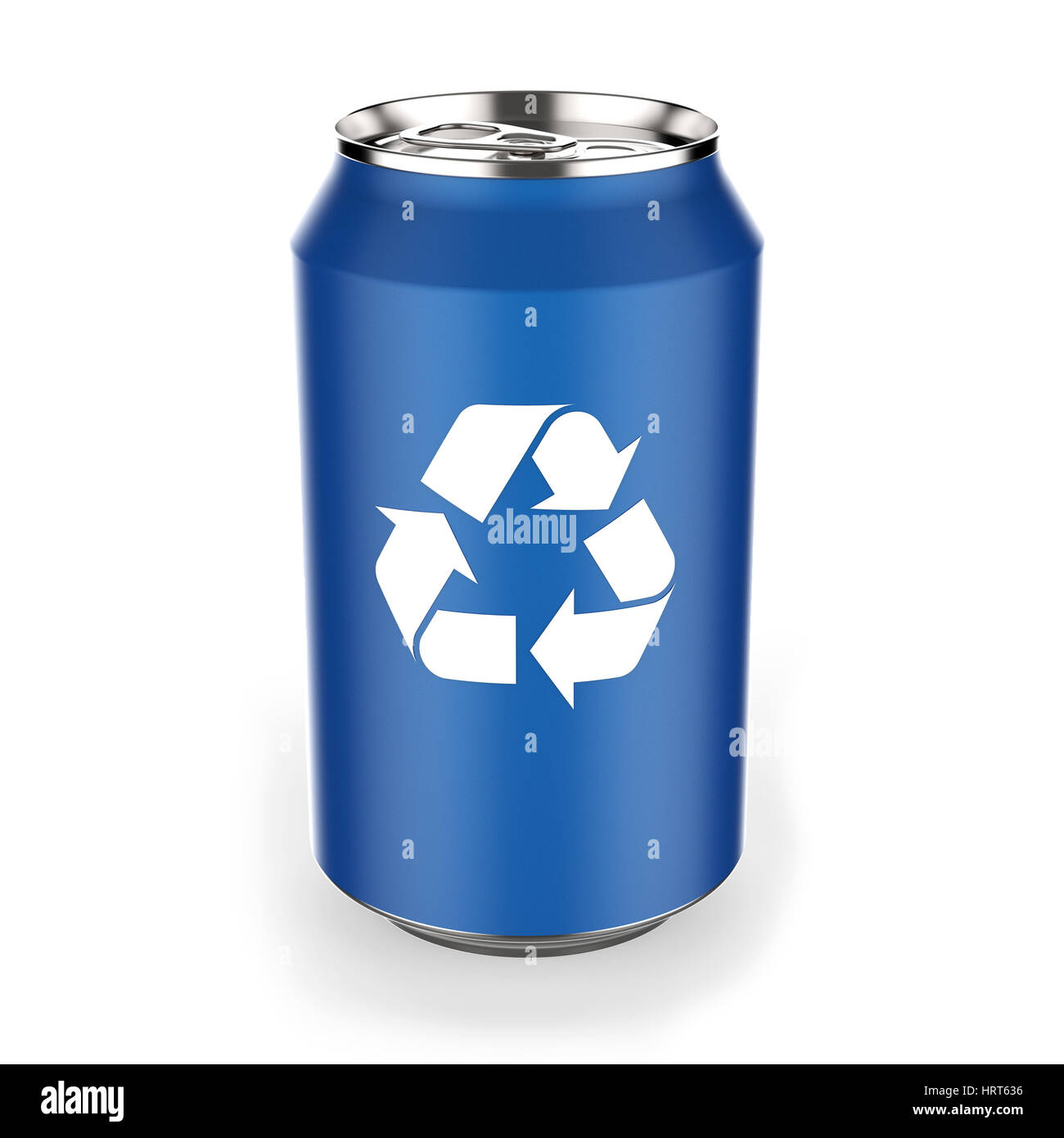 Bevanda blu può con simbolo di riciclaggio su sfondo bianco del rendering 3D Foto Stock