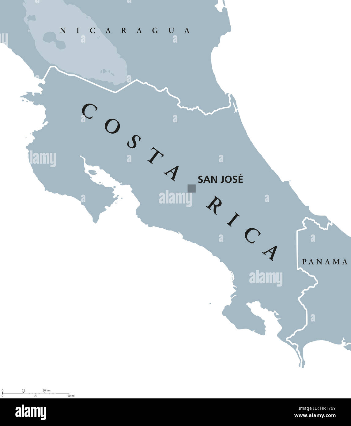 Costa Rica mappa politico con capitale San Jose, i confini nazionali e i paesi vicini. Repubblica e paese in America centrale. Foto Stock