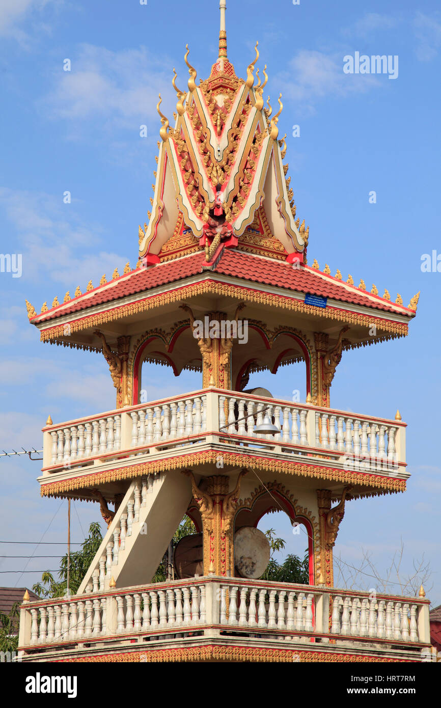 Laos, Vientiane, Wat Phrapho, tempio buddista, la torre del tamburo, Foto Stock