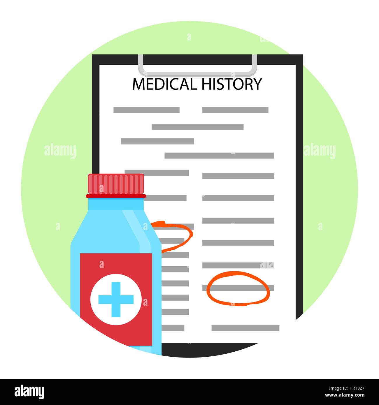 Il trattamento del paziente. Settore sanitario e la diagnosi clinica, illustrazione vettoriale Foto Stock