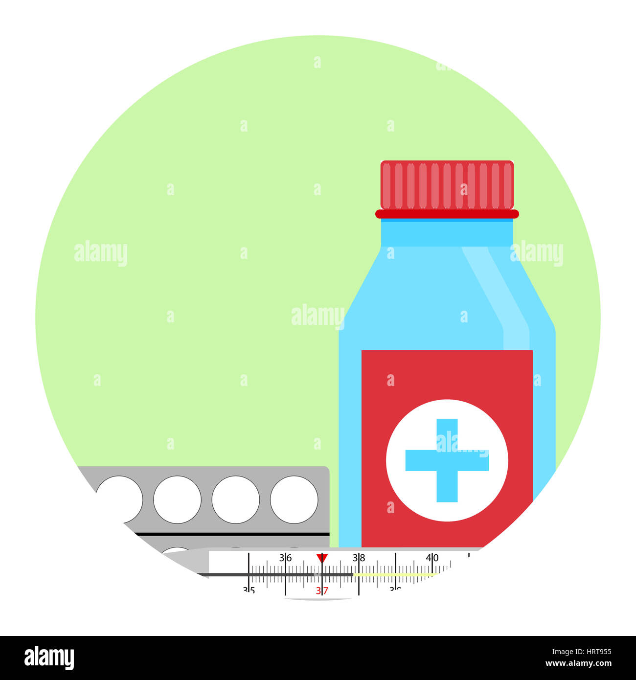 Il trattamento a freddo icona vettore. Antibiotico per infezione grippe, tablet illustrazione di medicazione Foto Stock