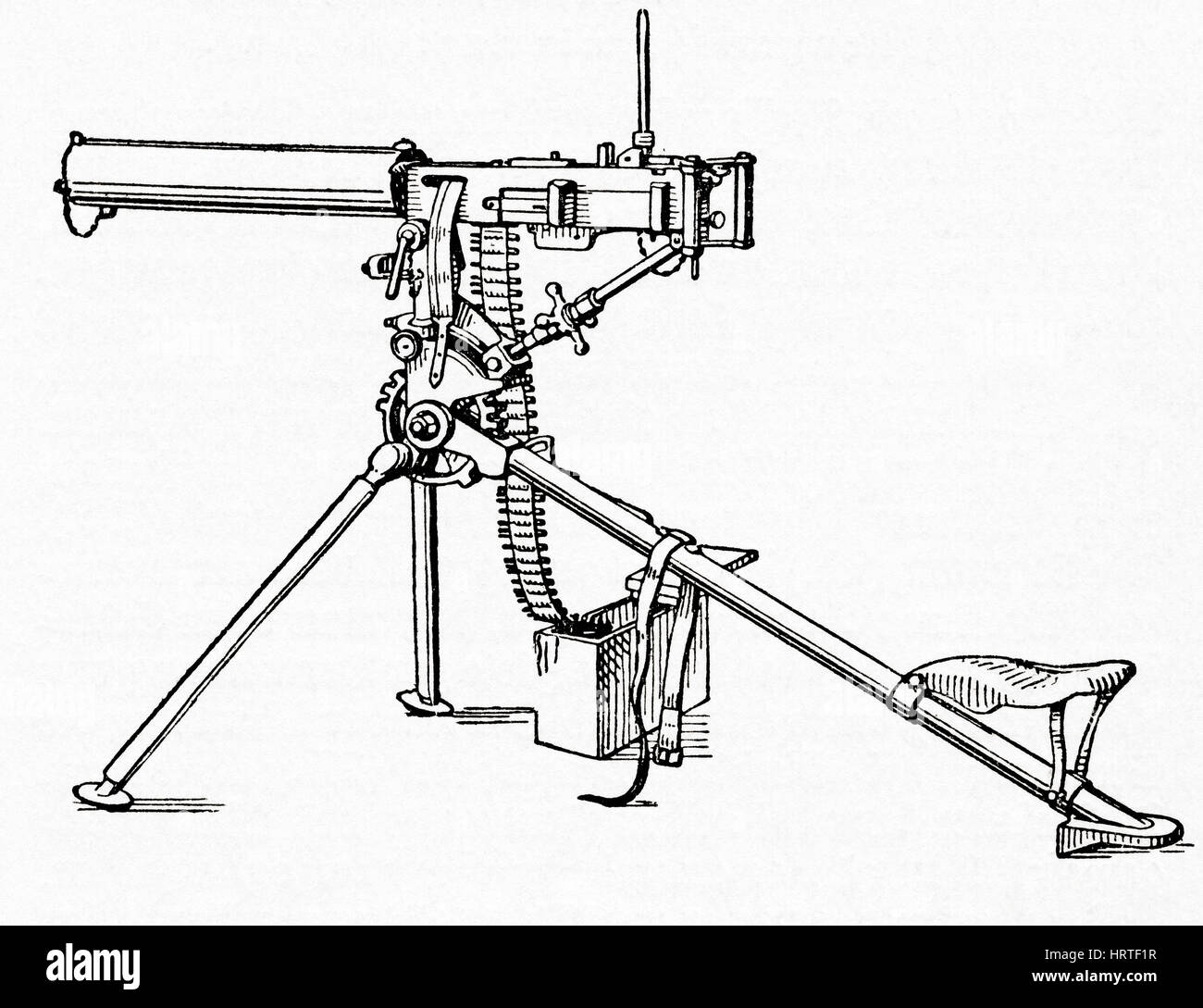 Una mitragliatrice montata su un treppiede, utilizzato durante la prima guerra mondiale. Da Meyers lessico, pubblicato nel 1927. Foto Stock