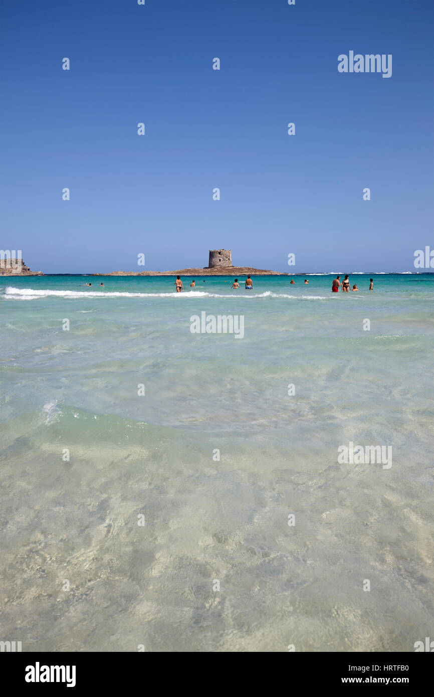 Spiaggia della Pelosa e la torre a Stintino, Sardegna, Italia Foto Stock