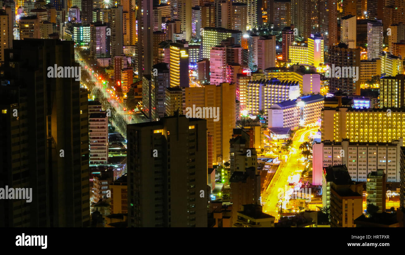 Benidorm a notte, Spagna Foto Stock