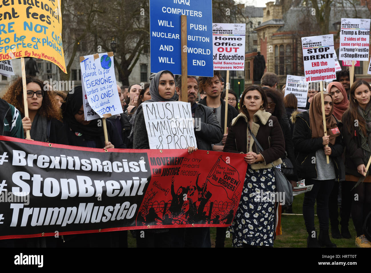 Arrestare Trump & Stop Brexit dimostrazione in piazza del Parlamento, Londra. Foto Stock