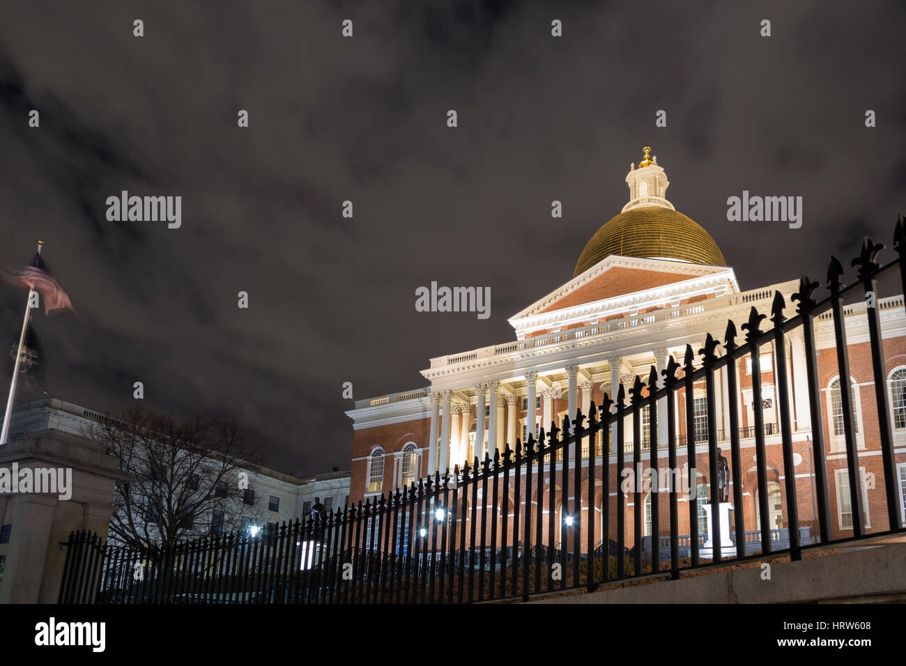 Massachusetts State House vista notturna Foto Stock